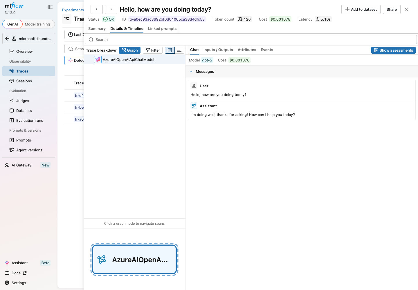 MLflow trace timeline view